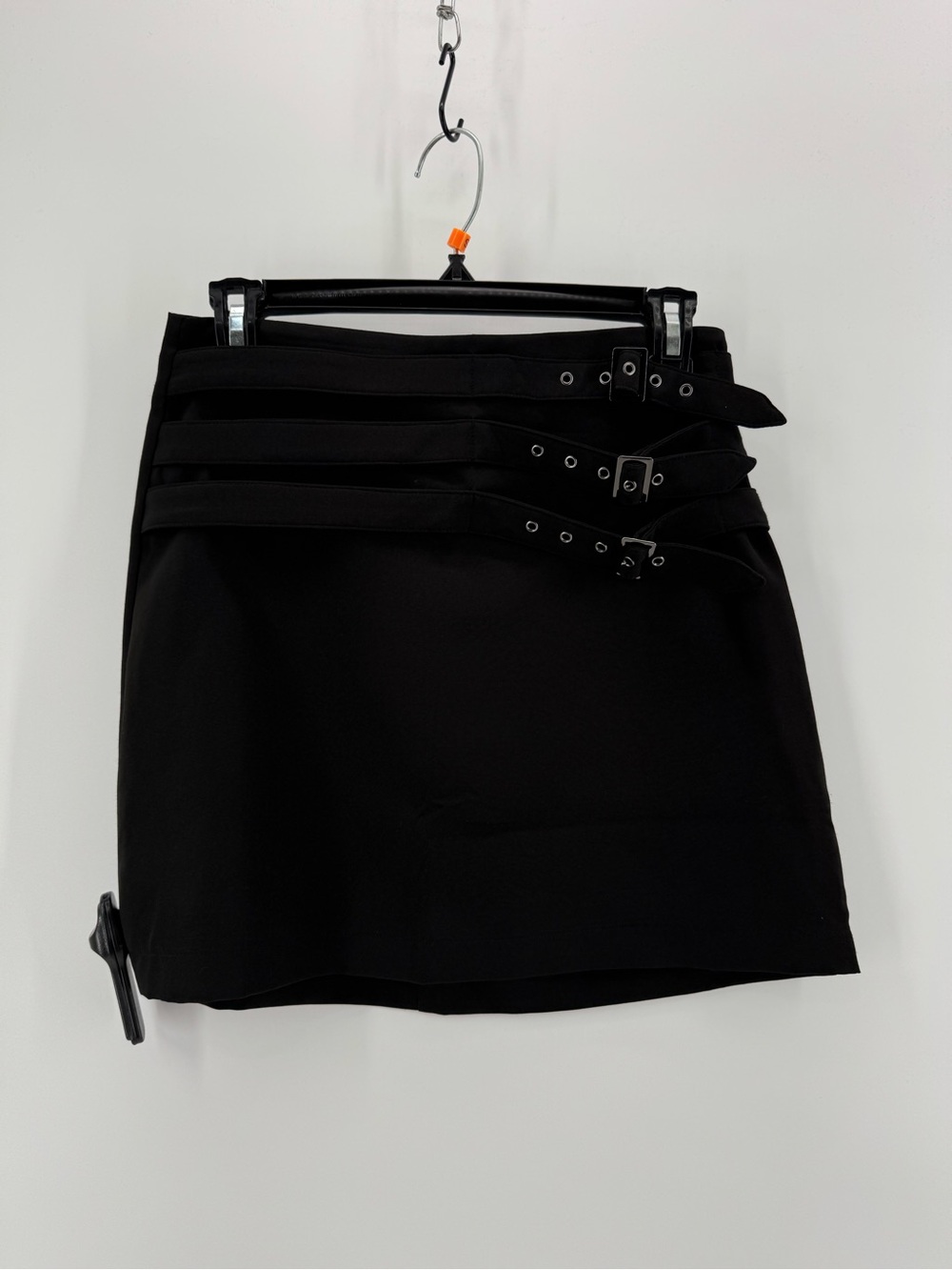 Idem Dirto Black Women's Mini Skirt with Buckle Strap Detail